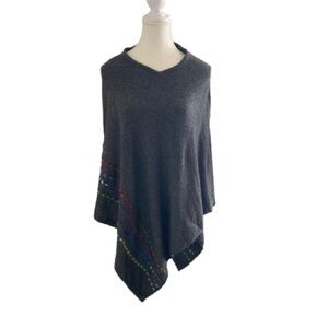 Chic Charcoal Women's Poncho with Colorful Accents handmade Exclusive Cashmere
